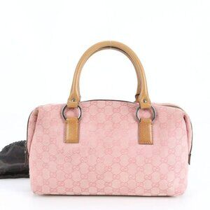 Gucci GG Sherry Pink Mini Boston Leather Handbag Tote Silver Hw Canvas